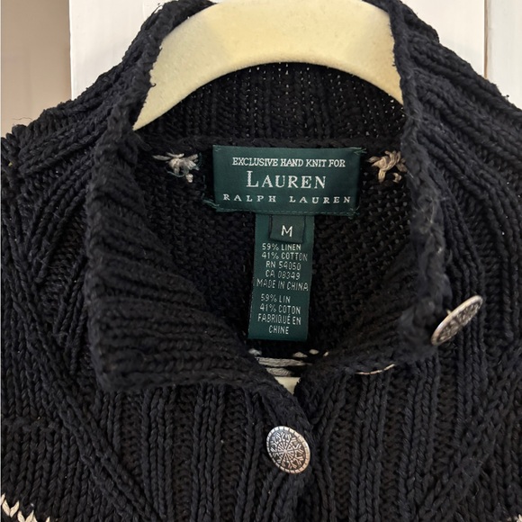 Ralph Lauren Sweater, Hand Knit, Wool, Linen Snowflake, Winter, black and Cream - Picture 3 of 4